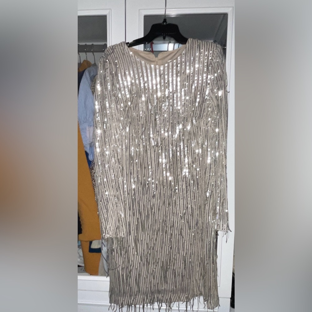 Eliza J Silver Sequin Midi Dress